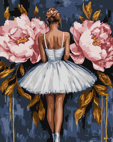 Картина по номерам Ideyka Балерина с розовыми пионами с красками металлик extra 40x50 см (Id-KHO8662)