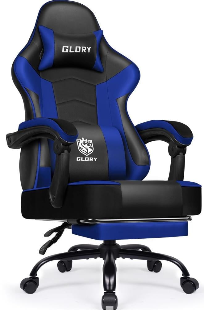 Кресло геймерское Bonro Glory DC-203 с выдвижной подставкой для ног до 300 кг Синий (147-76 42412127) Кресло геймерское Bonro Glory DC-203 с выдвижной подставкой для ног до 300 кг Синий (147-76 42412127)