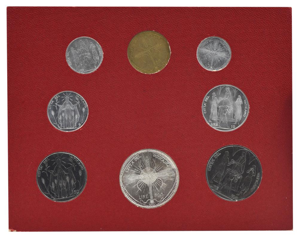 Колекційні монети Ватикан 8 шт. 1968 AU-UNC 1/2/5/10/20/50/100/500 срібло лір (М22386)