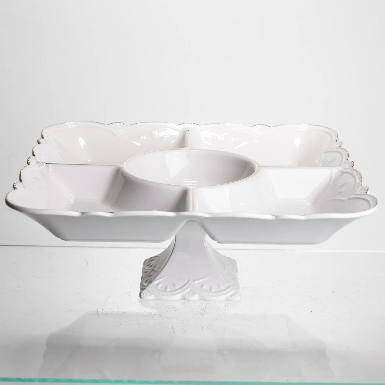 Менажница на ножке YIWU White Square фарфоровая квадратная на 5 секций 31,5х31,5 см (120-YH-HG058)