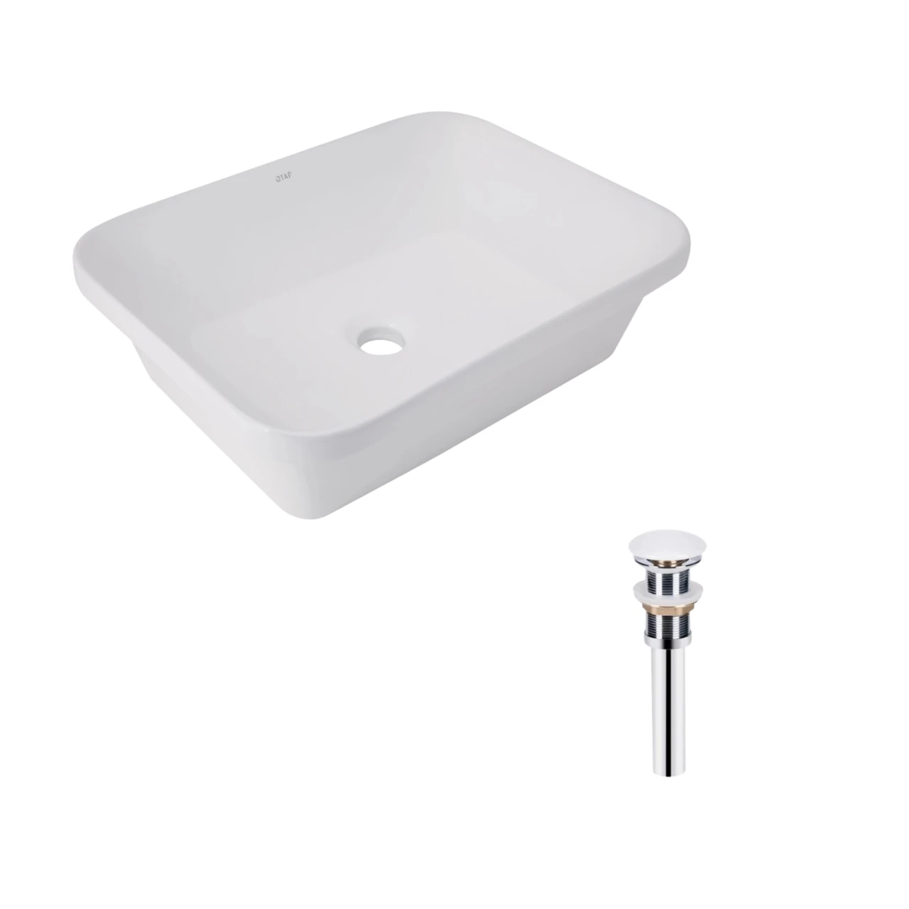 Комплект Qtap Scorpio раковина прямоугольная врезная 510х390х145 мм White и донный клапан PU02 (2611678606)