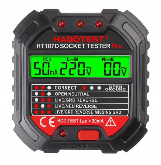 Тестер розеток цифровой Habotest HT107D Pro с дисплеем Black (3_06136)