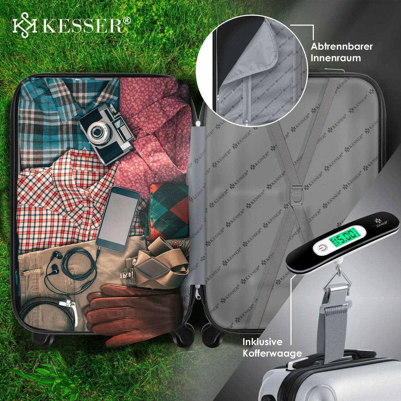 Набір із 4 дорожніх валіз KESSER з твердим корпусом S M/L/XL Срібний - фото 5 Набір із 4 дорожніх валіз KESSER з твердим корпусом S M/L/XL Срібний - фото 5