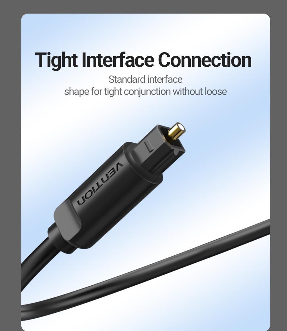 Кабель оптичний аудіо Vention S/PDIF Toslink Dolby DTS 5.1/7.1 позолочені конектори гнучка оболонка ПВХ 1 м Чорний (BAEBF) - фото 11