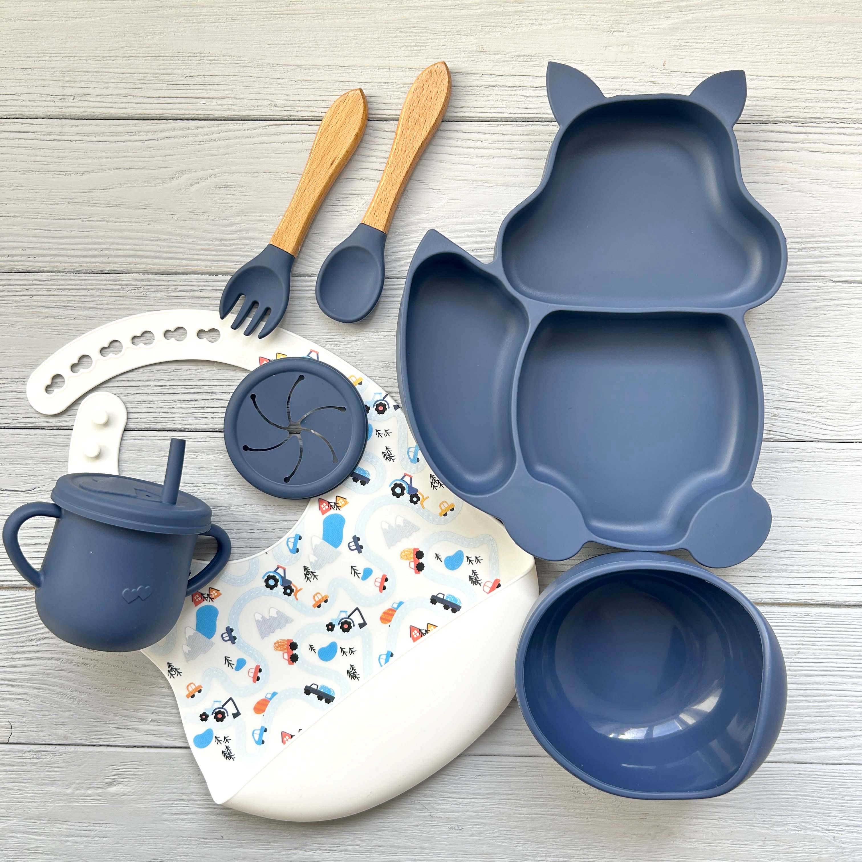 Набір дитячого посуду з силікону Білка img_e0463 Y10 wite road Темно-синій (65633) - фото 1