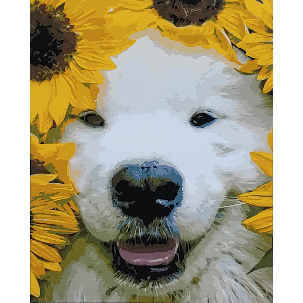 Картина за номерами Strateg Преміум Песик у соняшниках 40x50 см (SY6813)