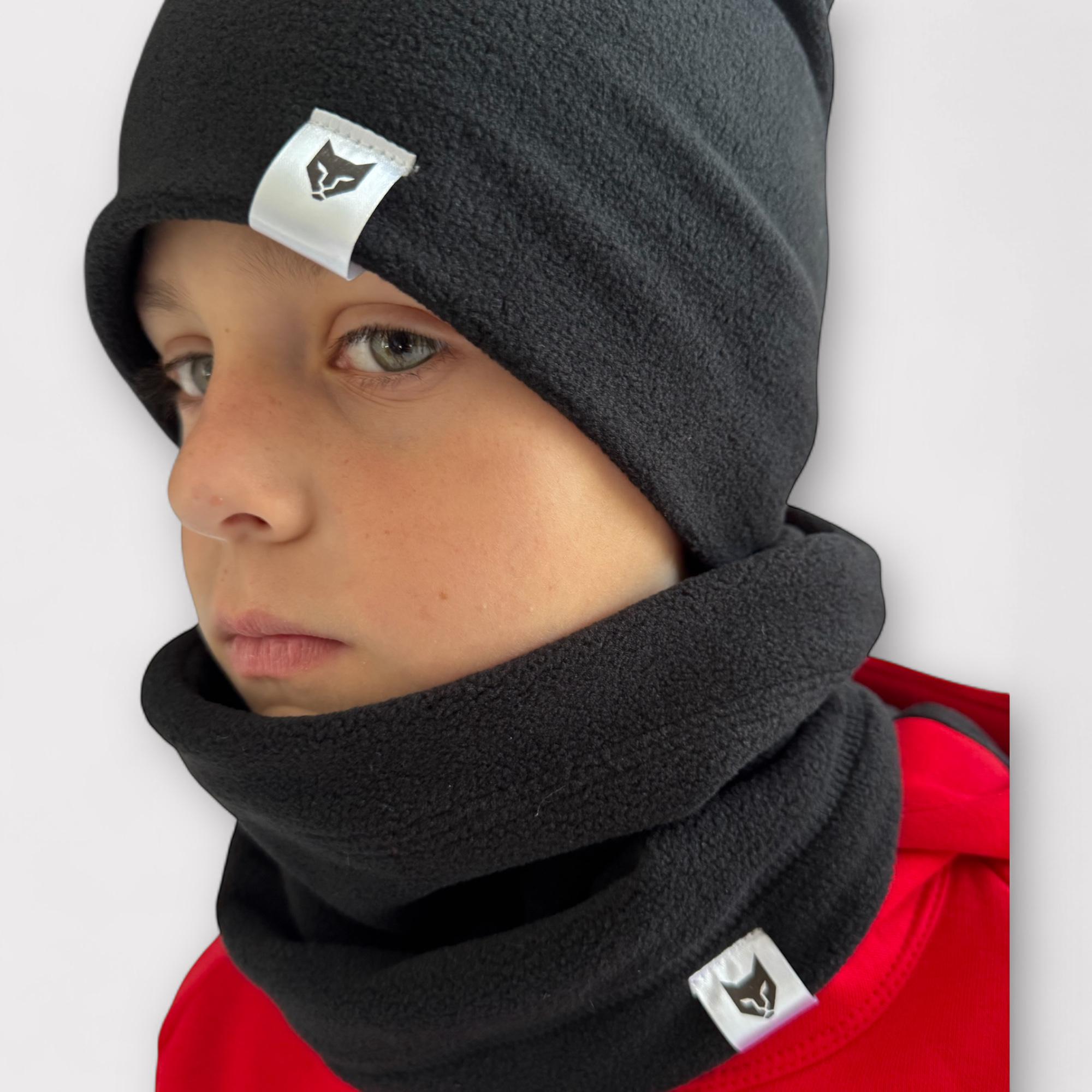 Набір шапка та снуд із флісу для тренувань та прогулянок для хлопчиків 60 см Чорний Набір шапка та снуд із флісу для тренувань та прогулянок для хлопчиків 60 см Чорний