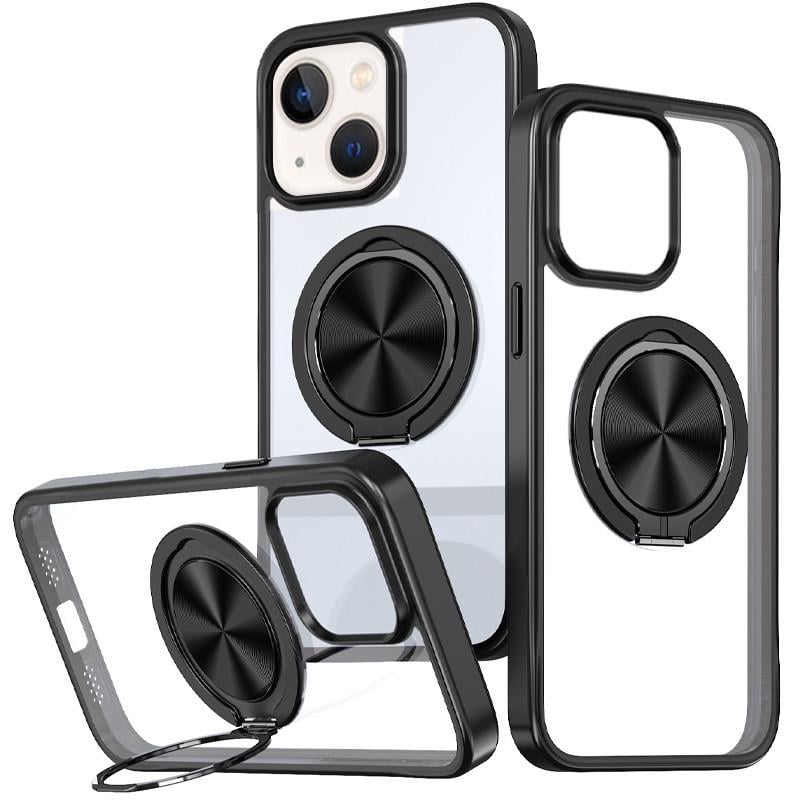 Противоударный чехол TPU+PC Metal Ring with MagSafe для Apple iPhone 15 (6.1") Черный