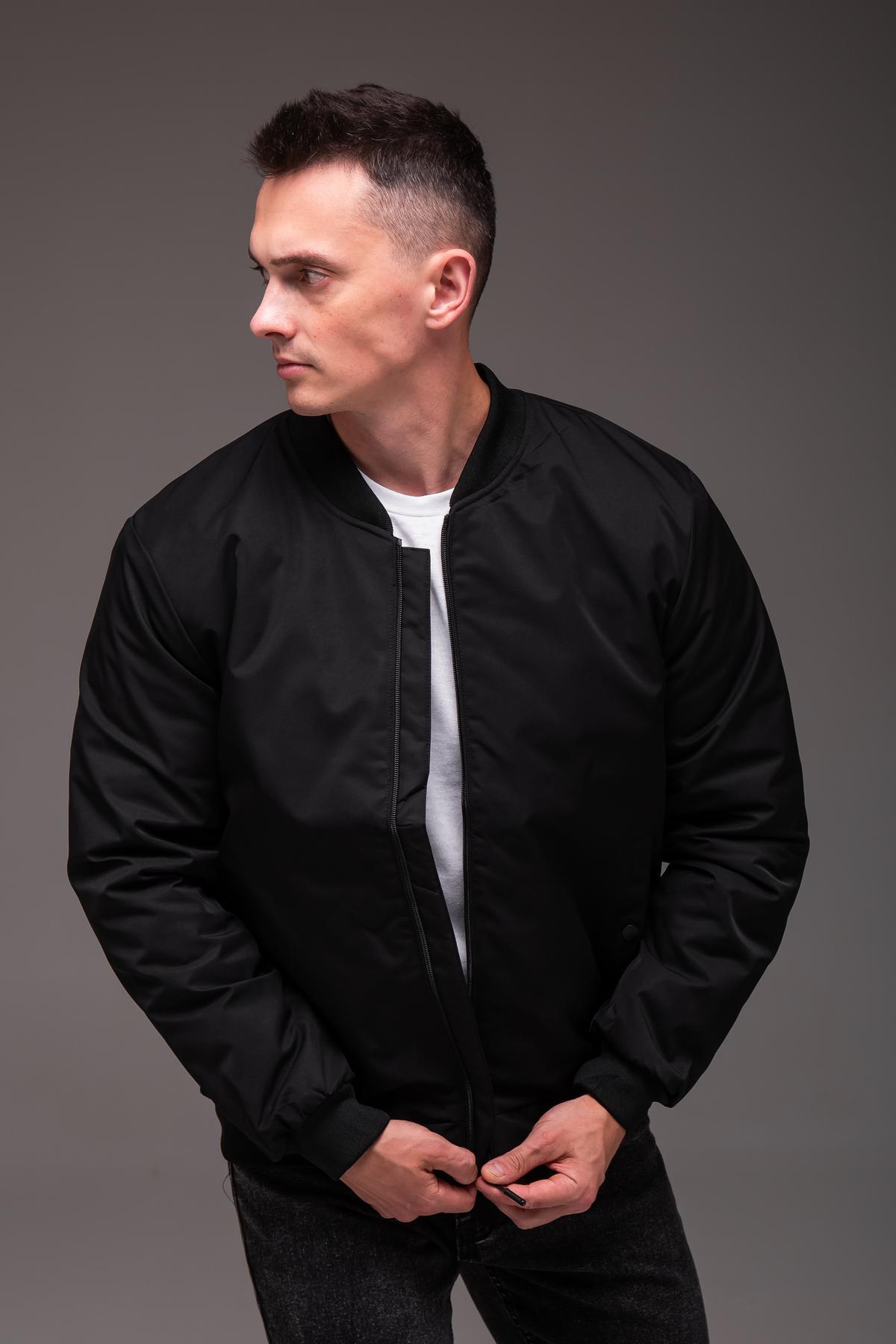 Бомбер мужской весенне-осенний утепленный 3XL Черный (2407/3) - фото 7