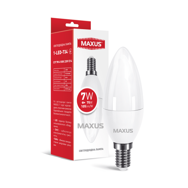 Лампа світлодіодна MAXUS C37 7W 4100K 220V E14 1-LED-734 (2221395467)