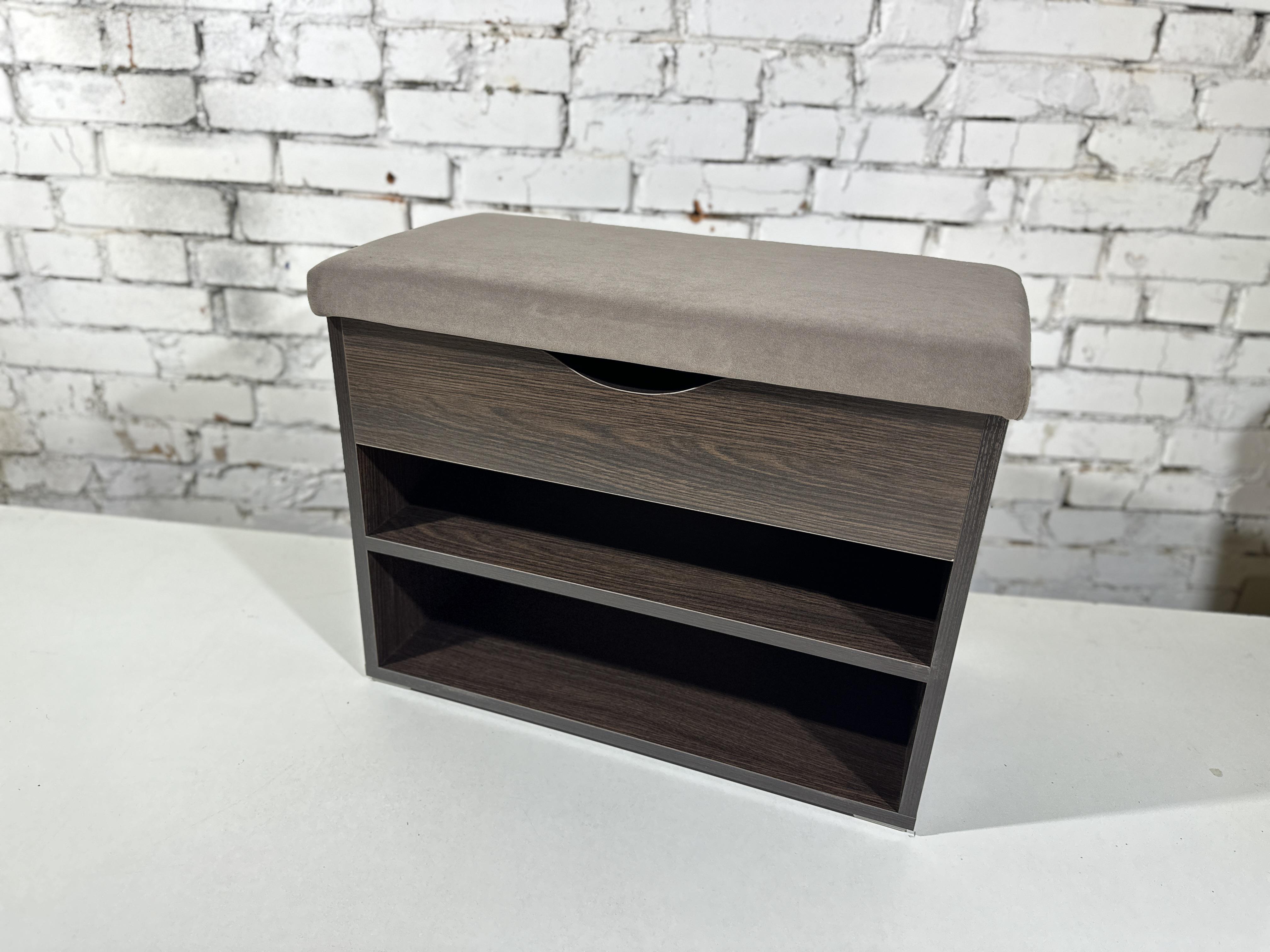 Тумба для взуття ДСП/тканина 30х60х45 см Венге темний/Капучіно - фото 1