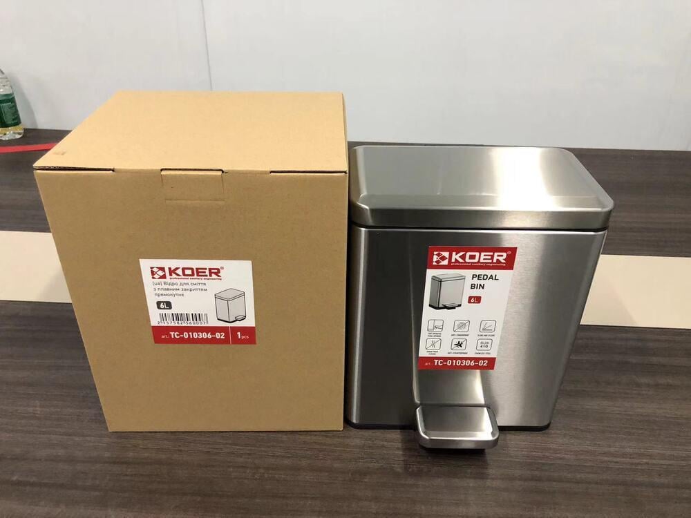 Ведро для мусора KOER TC-010306-02 с плавным закрытием прямоугольное 6 л Нержавеющая сталь (KR5600) - фото 12 Ведро для мусора KOER TC-010306-02 с плавным закрытием прямоугольное 6 л Нержавеющая сталь (KR5600) - фото 12