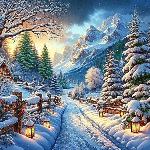 Алмазна мозаїка АлМазка Дорога в гори квадратні алмази на підрамнику 40x40 см (АлМ-304)