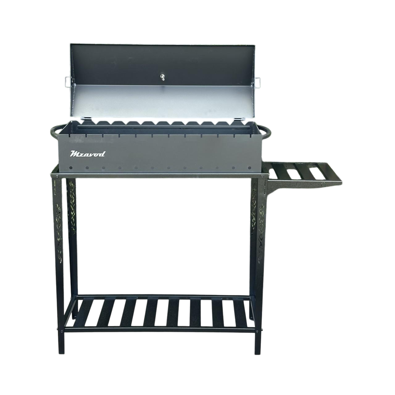 Мангал-барбекю Metalzavod Прометей на 12 шампурів 3 мм на дровниці 146,2х36,7х106,5 см (MBD12-3R-T)