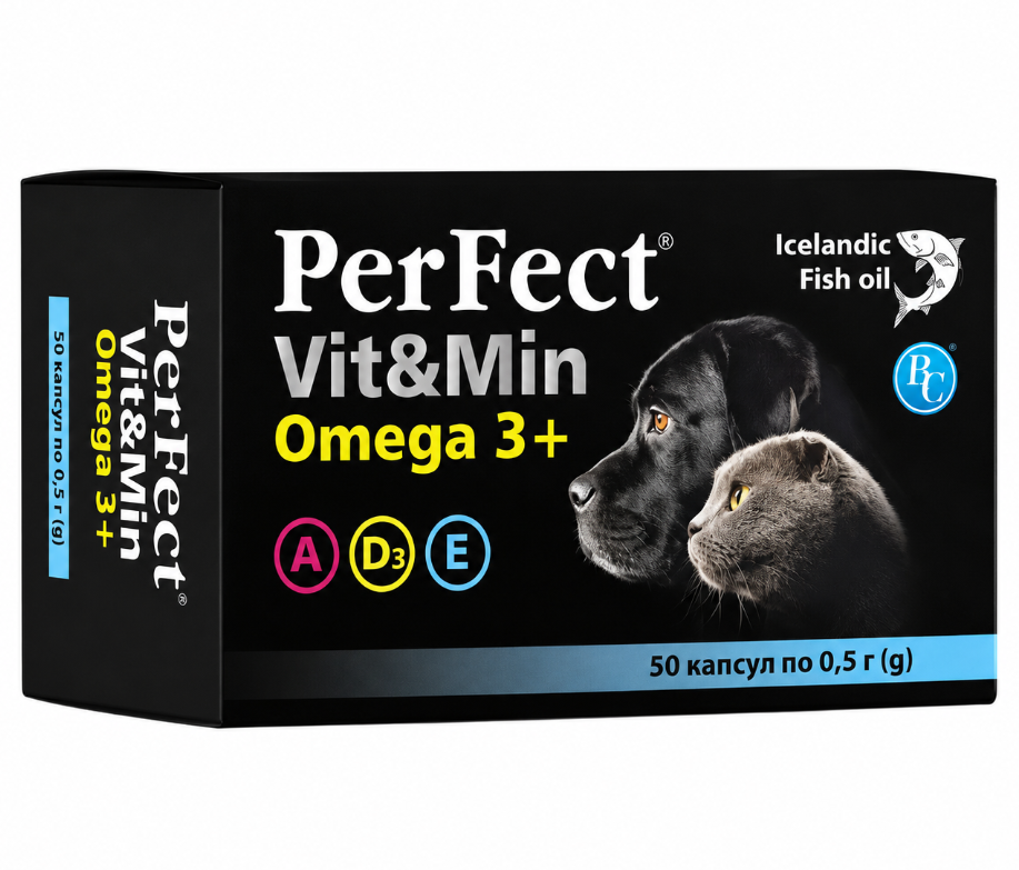 Витамин PerFect Vit&Min Omega3+ для собак и кошек №50 по 0,5 г
