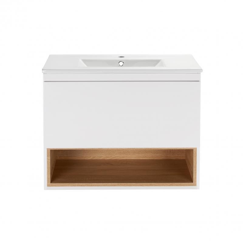Комплект тумба підвісна та раковина врізна Q-tap Robin 700х580х437 White/Whitish oak (QT1372TPВ7001WWO)