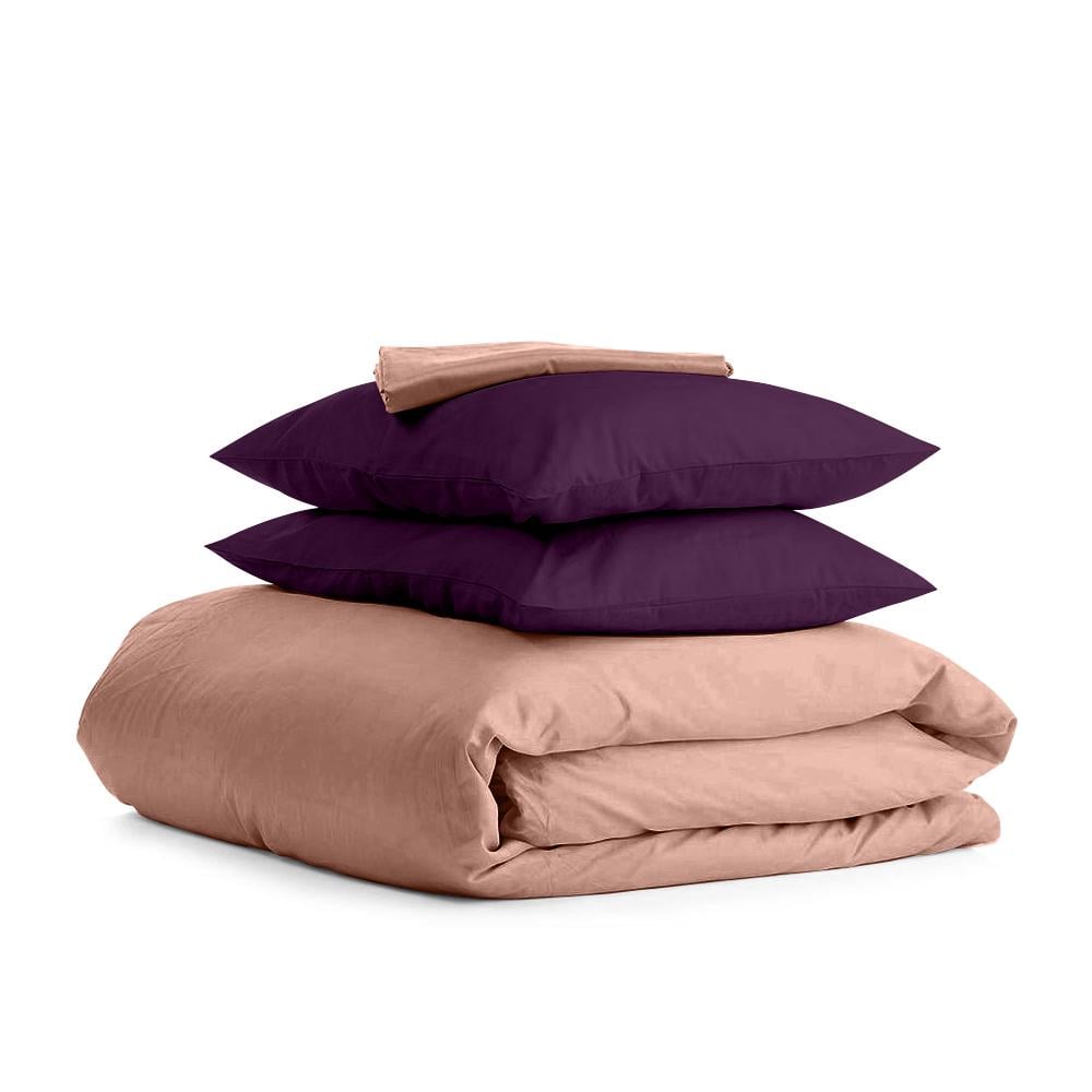 Комплект евро постельного белья Cosas Satin Beige Violet-P 200х220 см (4822055254773)
