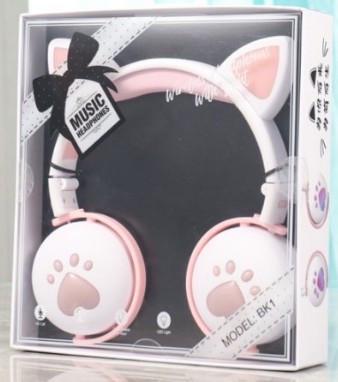 Наушники беспроводные Bluetooth BK-1 с ушками котика Бело-розовый (26389228) - фото 3