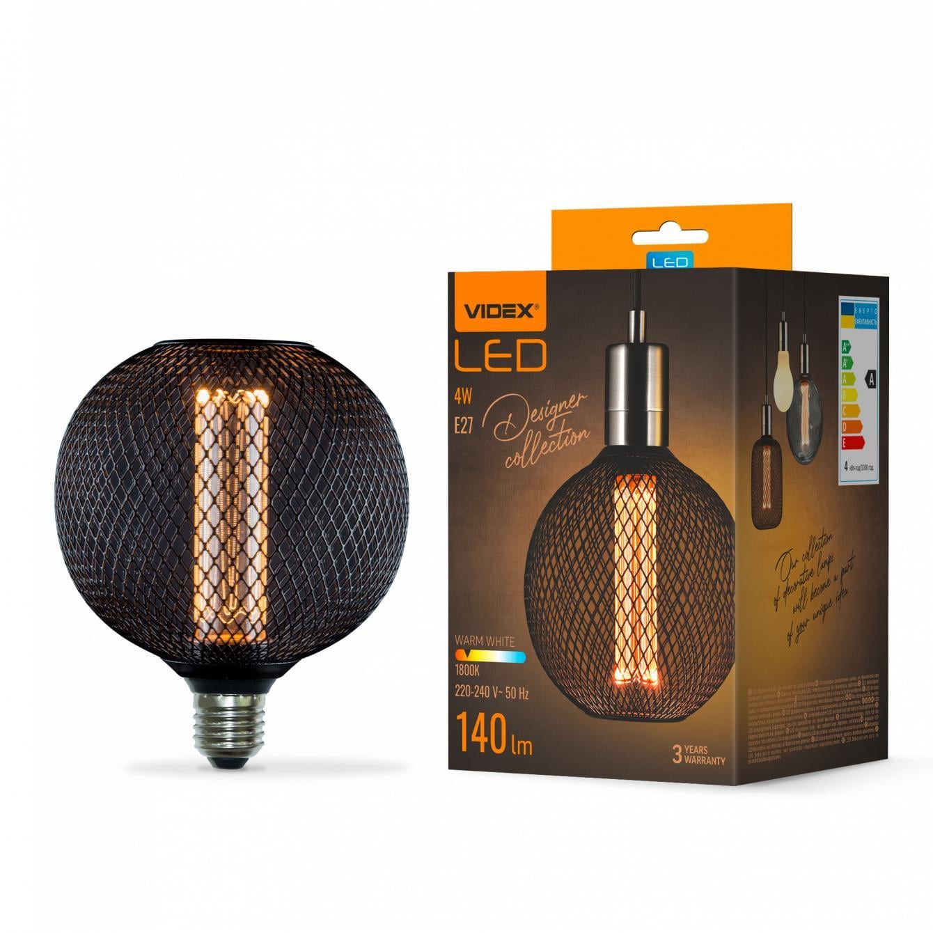 Лампа LED Videx Filament VL-DBMC125150 Chainmail style 4W E27 1800K Black (36813113)