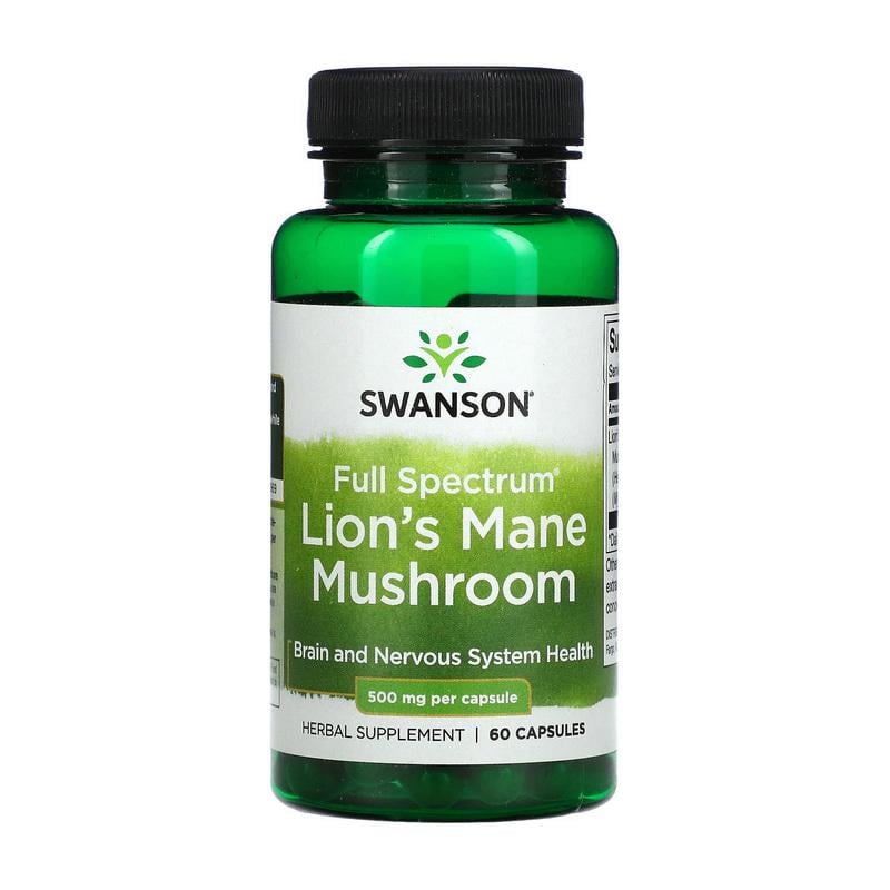 Ежовик гребенчатый плодовое тело Swanson Lion's Mane Mushroom 500 mg 60 капс.