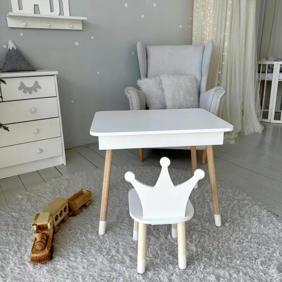 Детский столик и стульчик корона с нишей для карандашей и раскрасок Белый Детский столик и стульчик корона с нишей для карандашей и раскрасок Белый