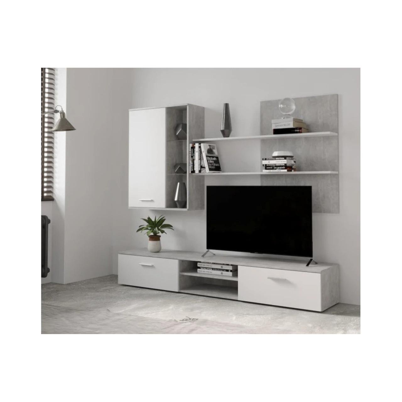 Стінка для вітальні модульна Гербор Кватро Бетон/Білий (GRB-1909) - фото 4 Стінка для вітальні модульна Гербор Кватро Бетон/Білий (GRB-1909) - фото 4