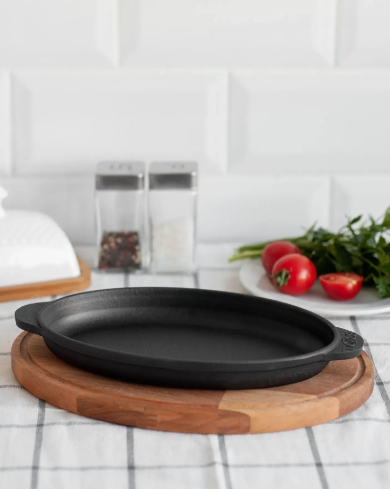 Сковорода чавунна Brizoll порційна овальна HoReCa з дерев'яною овальною підставкою 220х140 мм (H2214-D) - фото 5