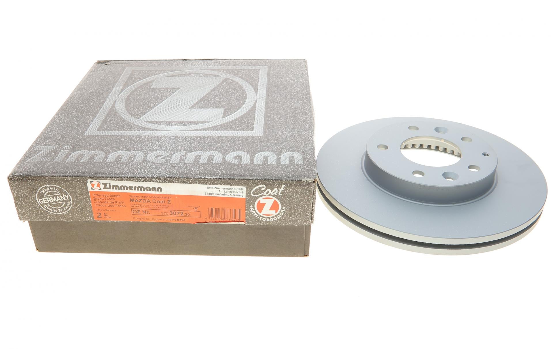 Тормозной диск передний ZIMMERMANN для Mazda 323/626/6 97-13/Premacy 99-05 274x24 мм (370.3072.20)