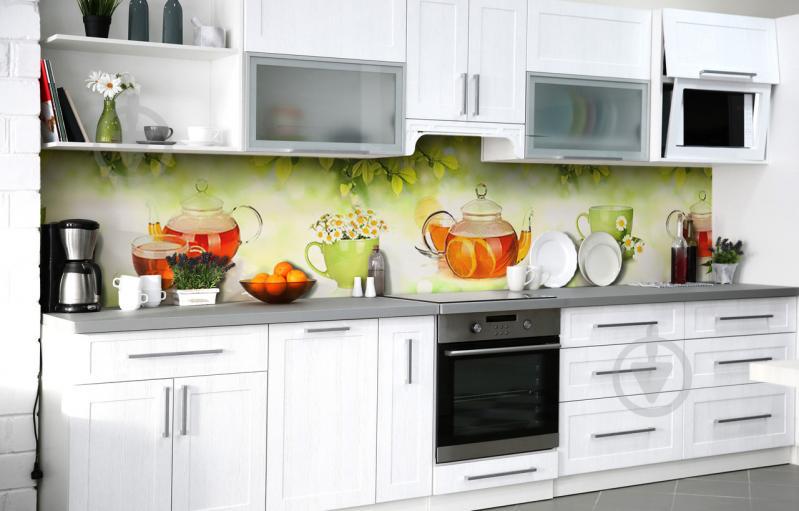 Скинали на кухню Zatarga «Ромашковый чай» 650х2500 мм виниловая 3Д наклейка кухонный фартук самоклеящаяся