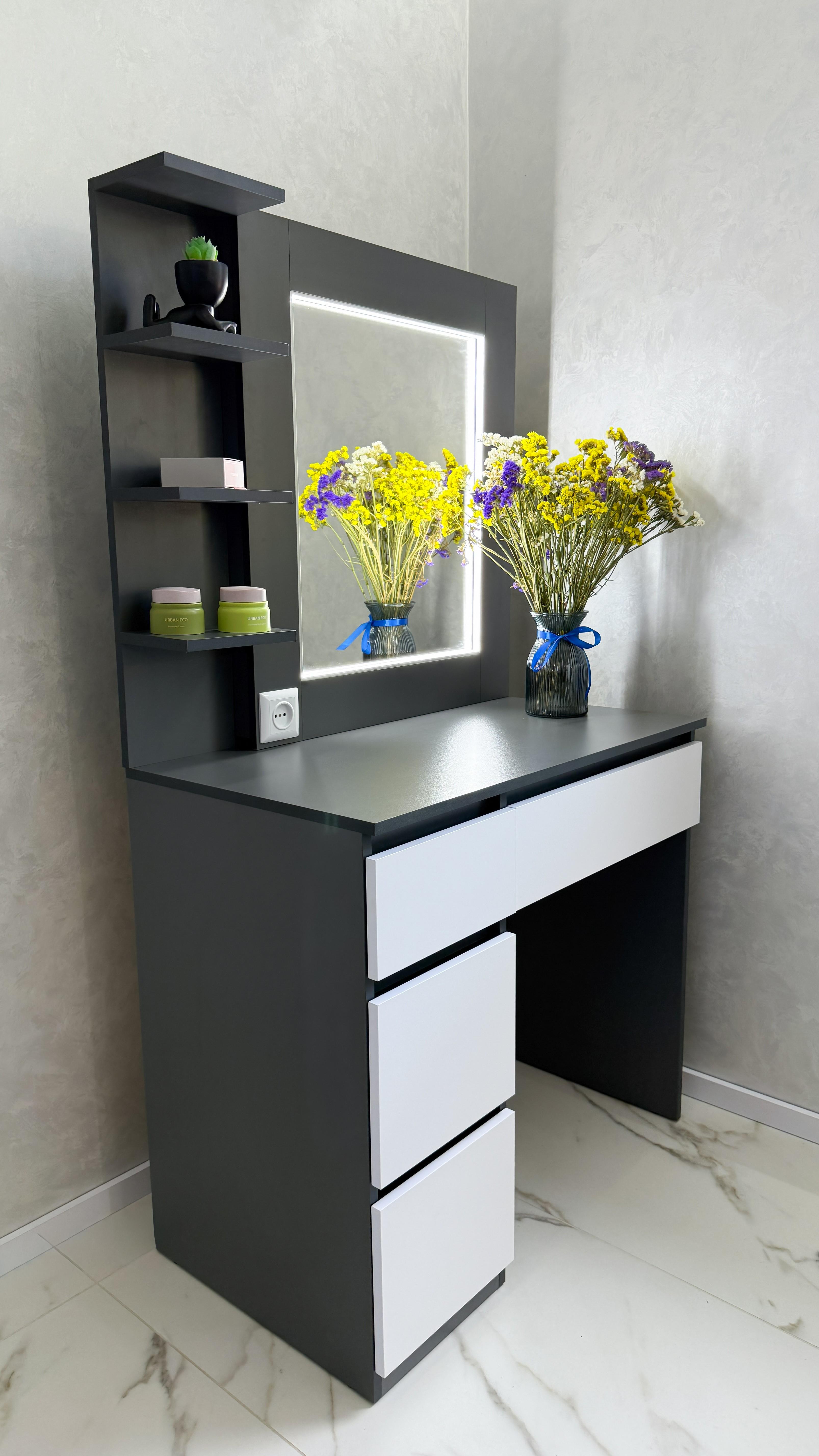 Туалетний столик з LED-підсвіткою STPP4L 900x500x1600 мм Графіт/Білий