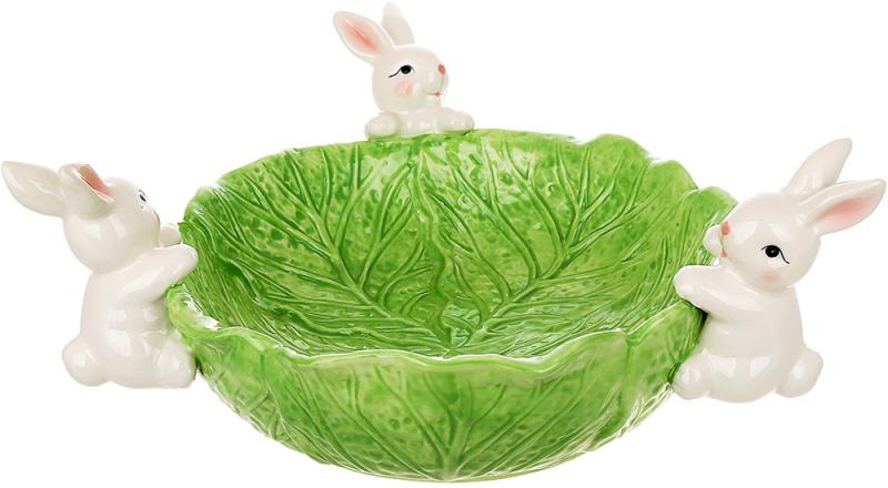 Салатница керамическая зайчики в капусте 1500 мл Зеленый