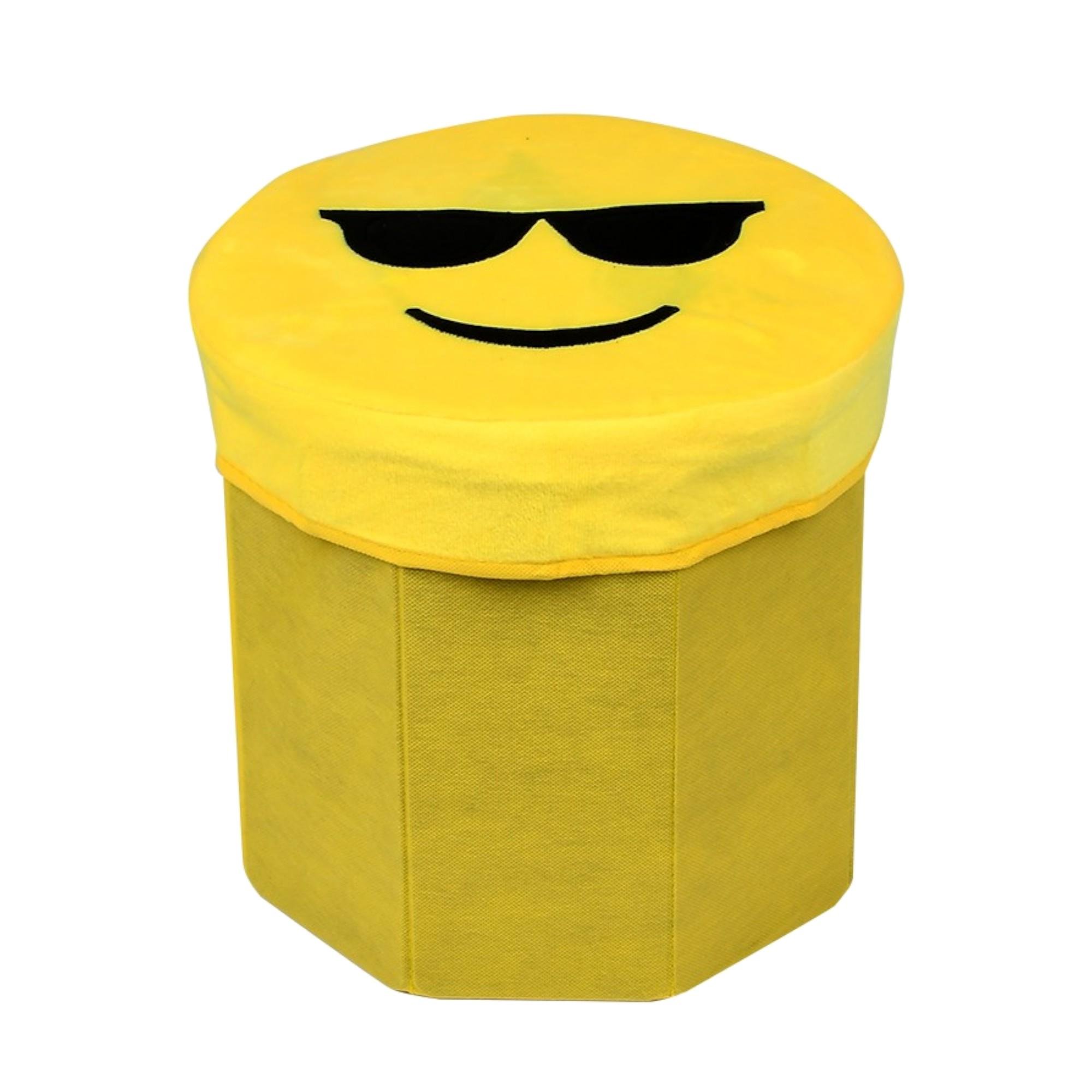 Пуф-тумба дитяча Stenson Smile м'яке сидіння кришка для іграшок принт ool emoji 30x30x28 см Жовтий (633031)