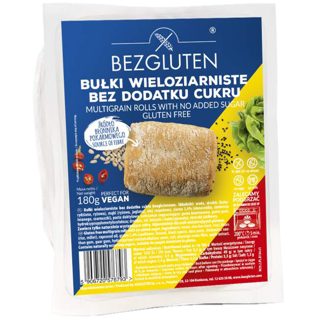 Булочки цельнозерновые без глютена Bezgluten и без сахара 180 г (5906720576793)