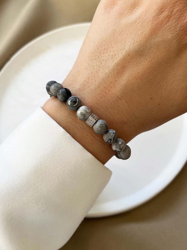 Браслет із натурального каменю яшма Сірий (4454) Браслет із натурального каменю яшма Сірий (4454)