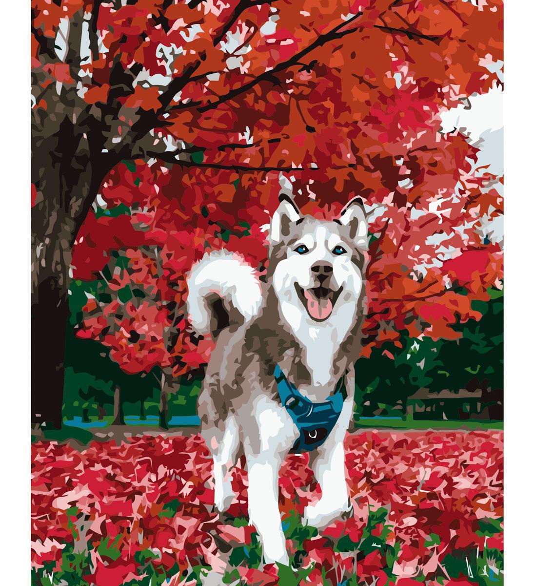 Картина по номерам Strateg Хаски осенью 40x50 см (VA-1147)