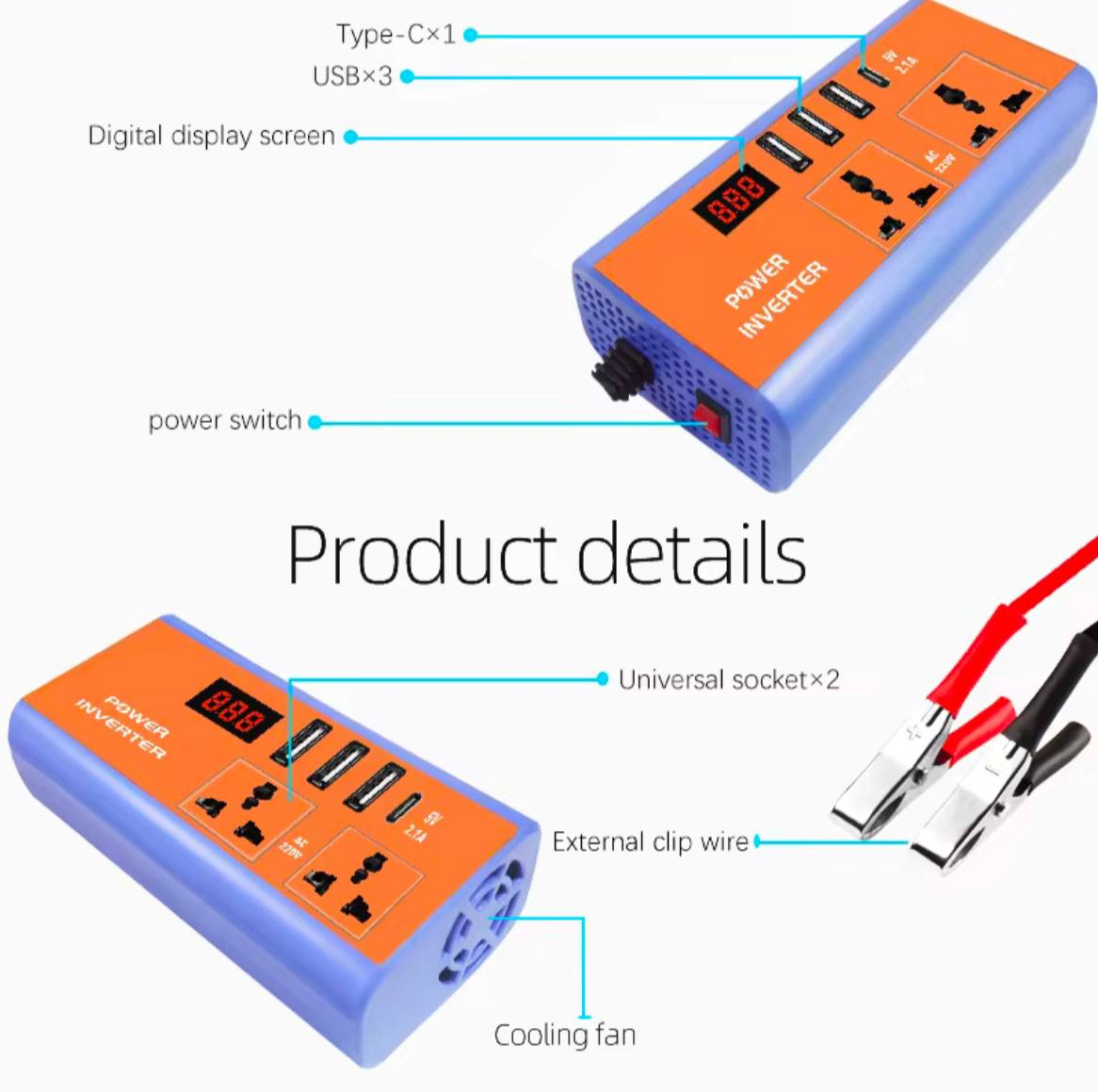 Инвертор автомобильный 500W 12/220 преобразователь напряжения с USB и цифровым дисплеем (inv500W) - фото 3
