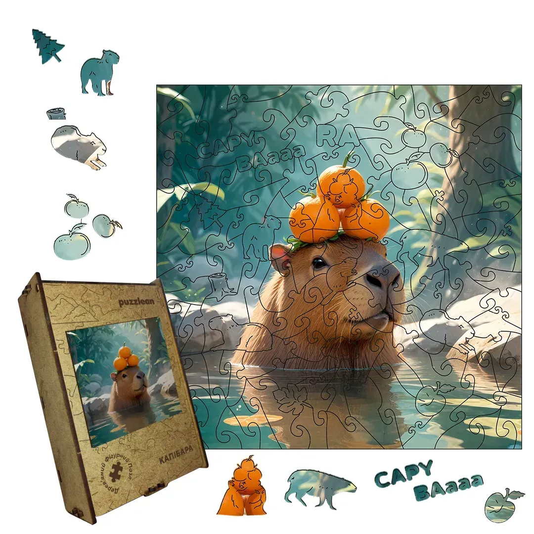 Пазл дерев'яний фігурний Капібара А3 картонна коробка 200 елементів