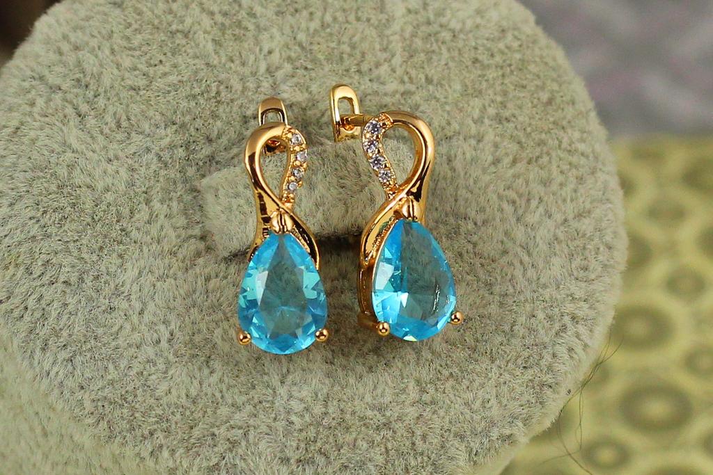 Серьги Xuping Jewelry Скандинавия с голубым камнем 1,8 см Золотистый (27503520)