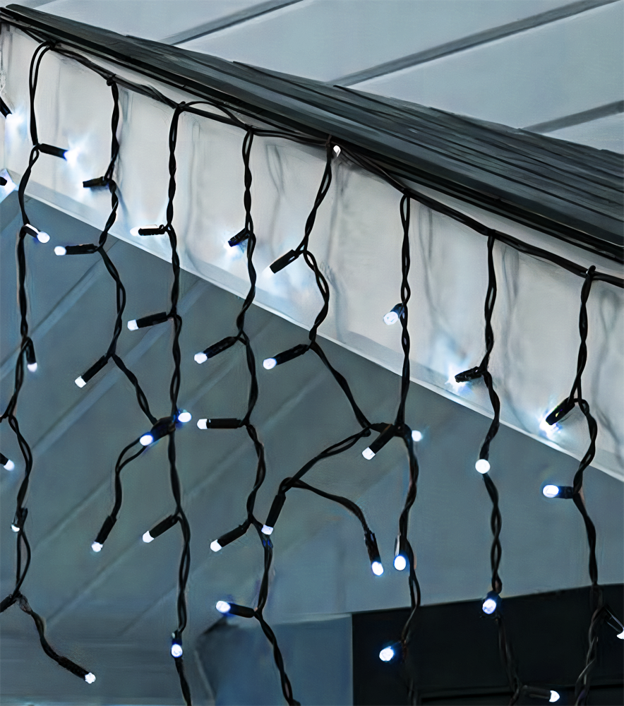 Гирлянда штора уличная 3x3 м 20 нитей 600 LED черный каучук 8 режимов Холодный белый