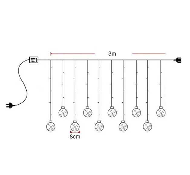 Гірлянда-штора світлодіодна Кульки з дідом морозом 3 м 220 В 10 шт. - фото 6