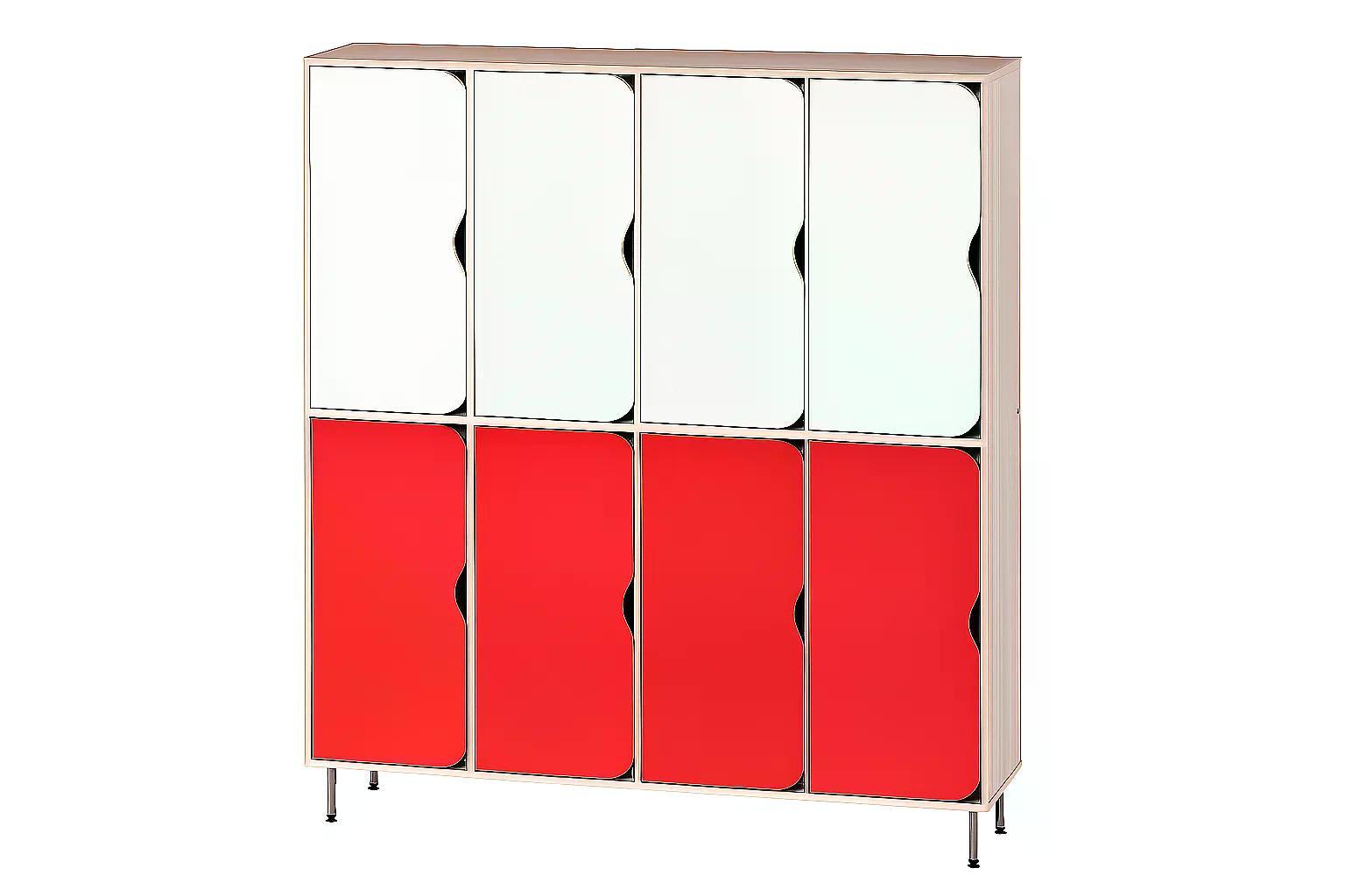 Шафа 8-секцій DS-56 на металевих регульованих опорах Білий/Червоний
