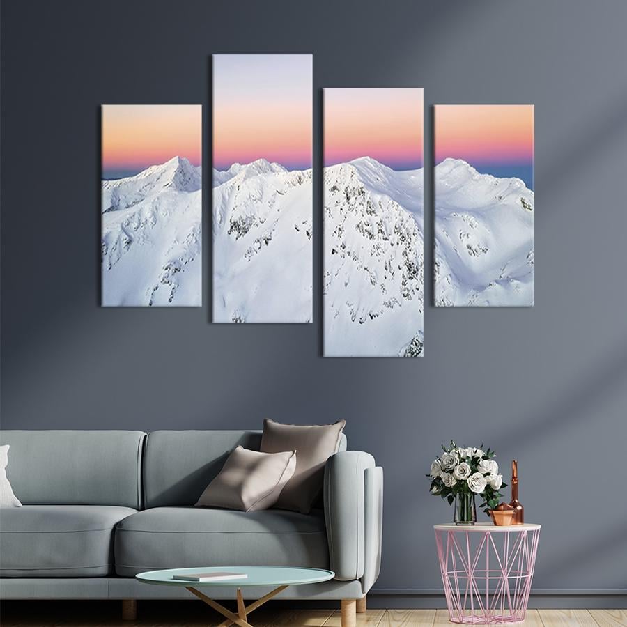 Модульная картина из четырех частей на холсте интерьерная картина Снежные Карпаты 89x56 см (635-42)