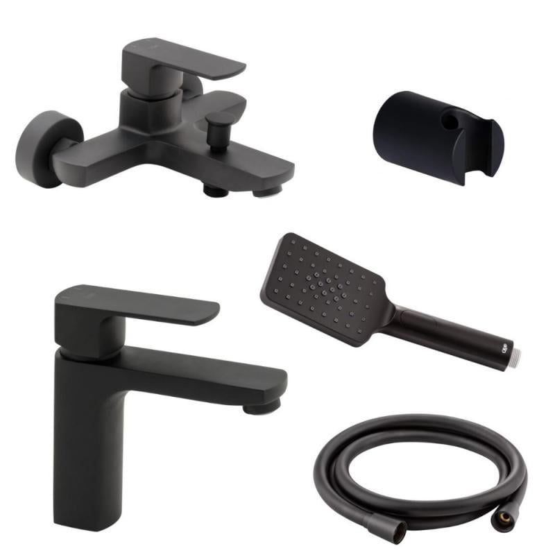 Набор смесителей для ванны Qtap Lipno Qtlipno1023101cb/Qtnh3023101dcb 5в1 с душевым гарнитуром Черный