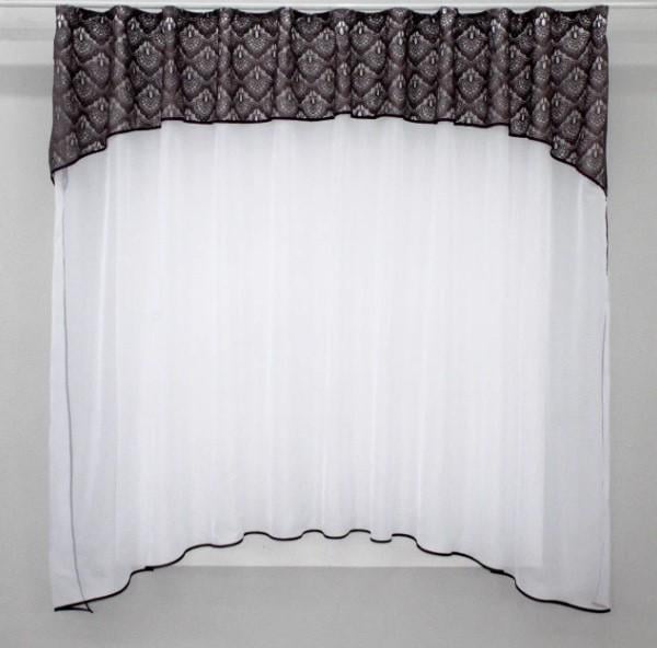 Шторка кухонная с аркой шифон/батист 280х170 см Белый/Баклажановый (036к)