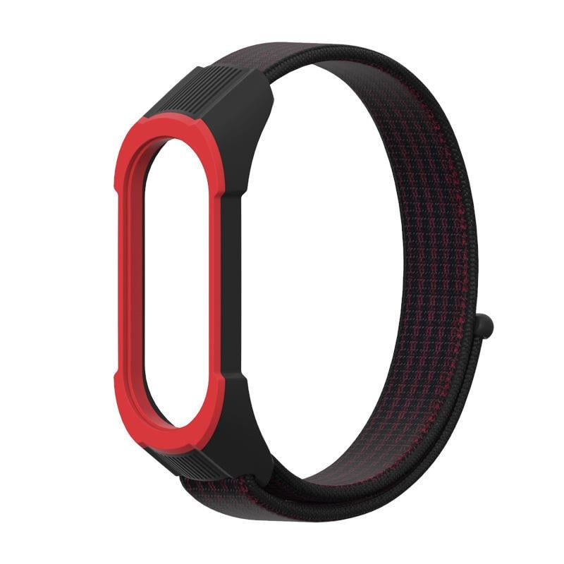 Ремешок для смарт-браслетов с рамкой MiJobs Nylon Loop Plus для Xiaomi Mi Band 4/3 Черный-Черный/Черный/Красный (1435P)