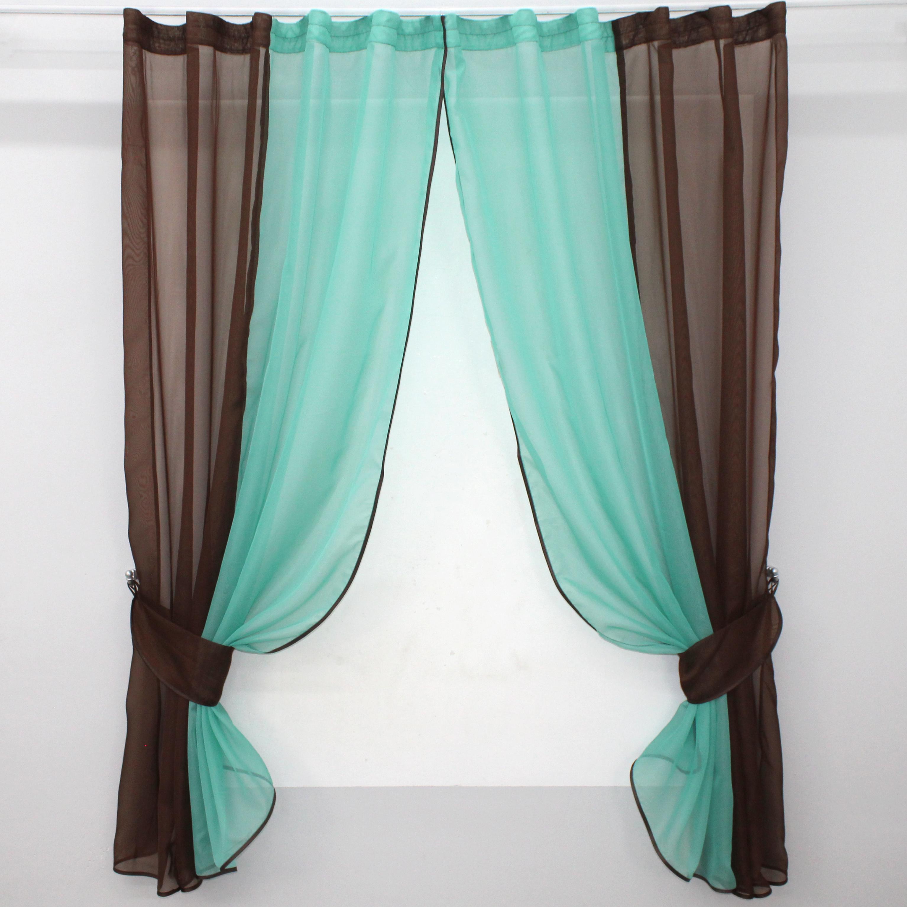 Шторы кухонные VR-Textil № 017к комбинированные с подвязками 270х170 см Венге/Бирюзовый (52-0319)