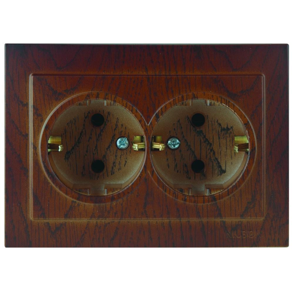 Розетка двомісна Nilson Touran з заземленням Горіх (00000007000) Розетка двомісна Nilson Touran з заземленням Горіх (00000007000)