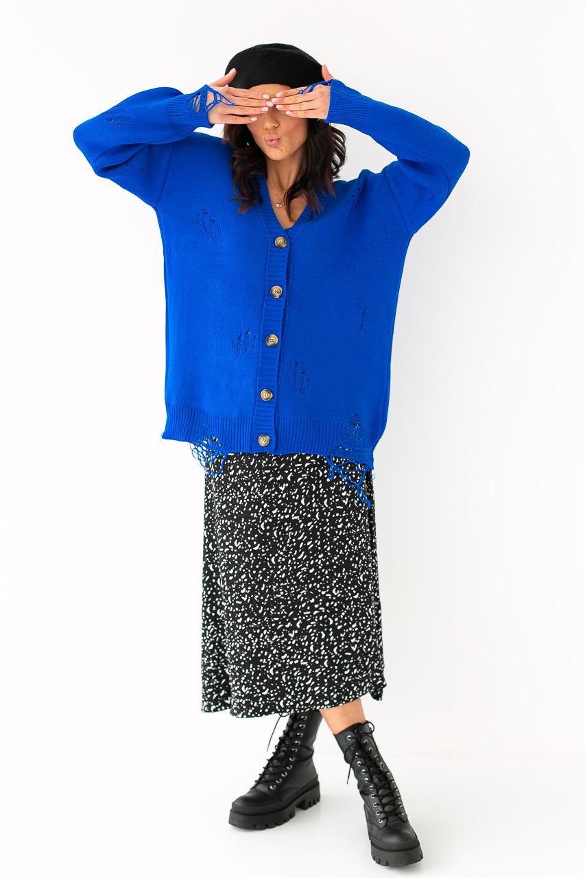 Кардиган укороченный рваной вязки LUREX M Синий (9528397) - фото 3 Кардиган укороченный рваной вязки LUREX M Синий (9528397) - фото 3