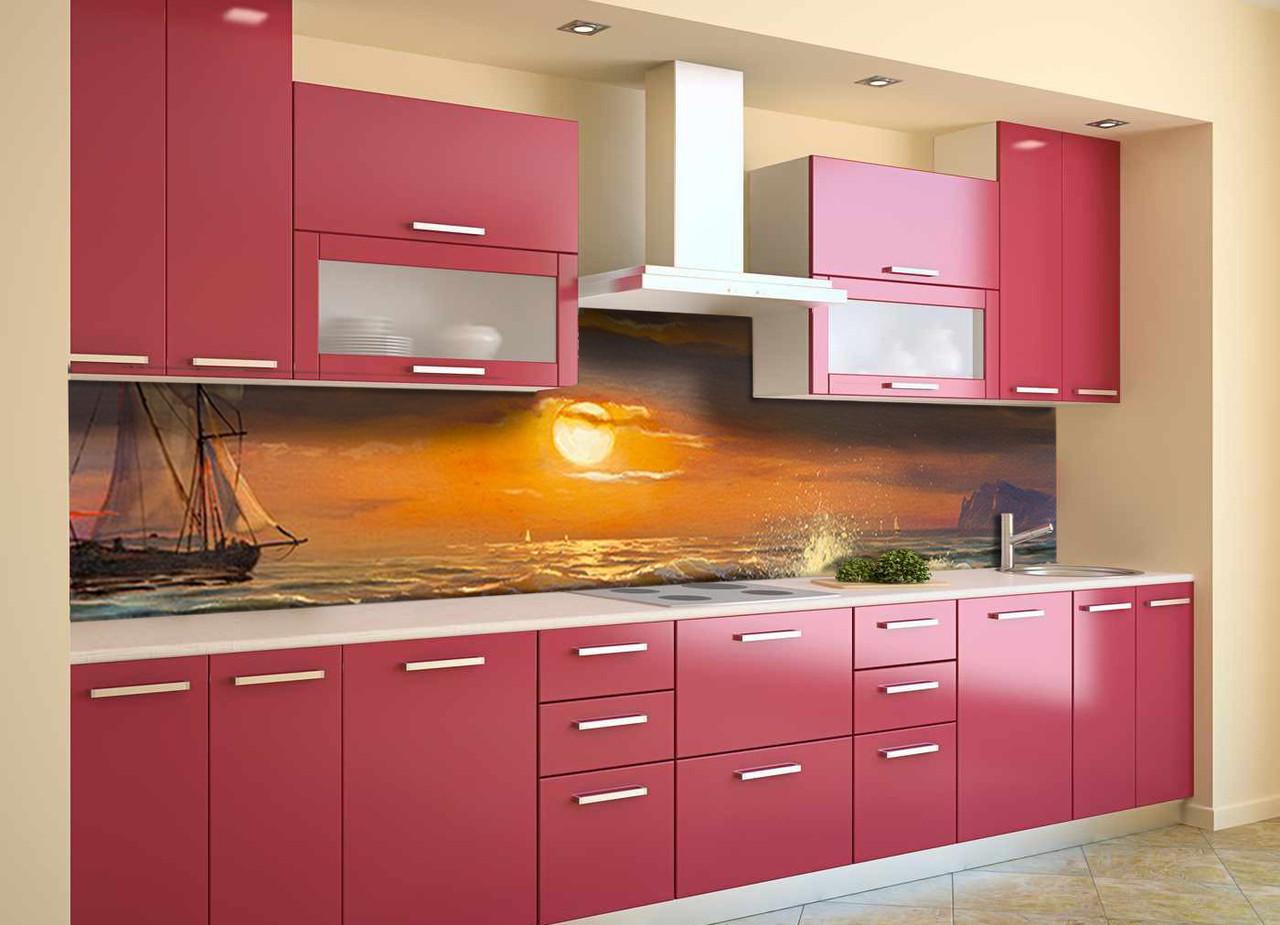 Кухонный фартук Закат акварель из самоклеющейся виниловой пленки 60х250 см Оранжевый