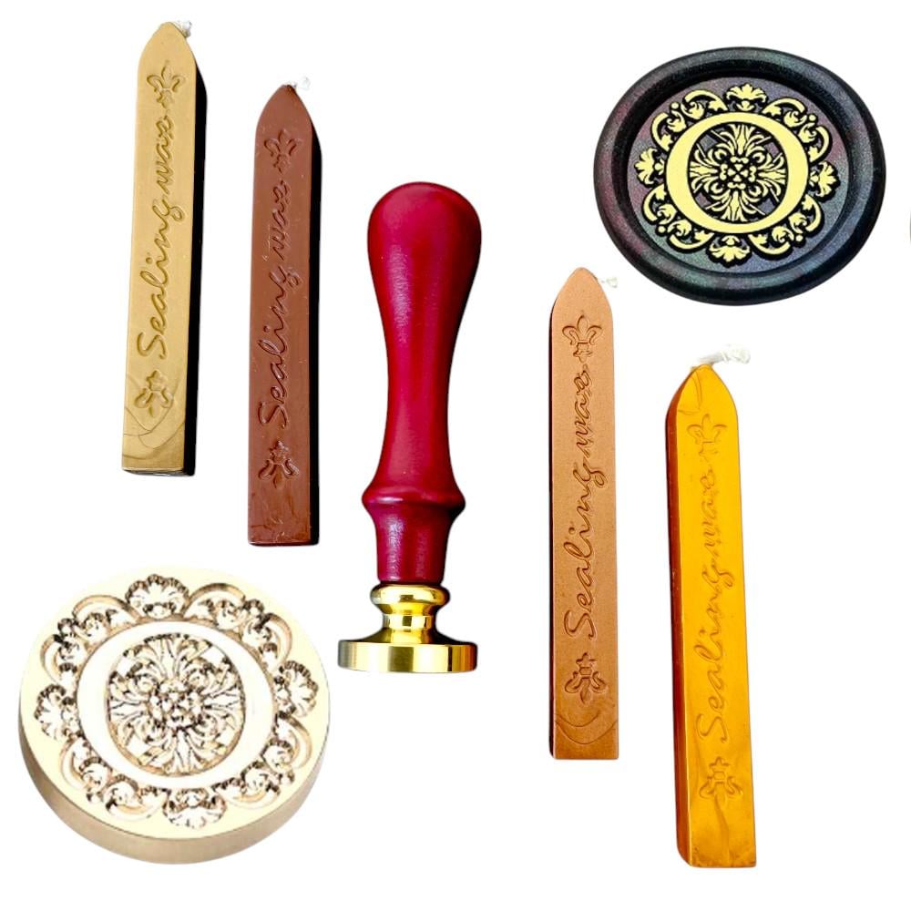 Набор факсимиле сургучная печать с буквой O и 4 палочки сургуча (5520-15)